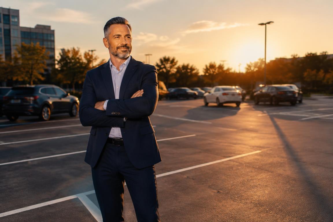 A parking lot owner standing in his lot